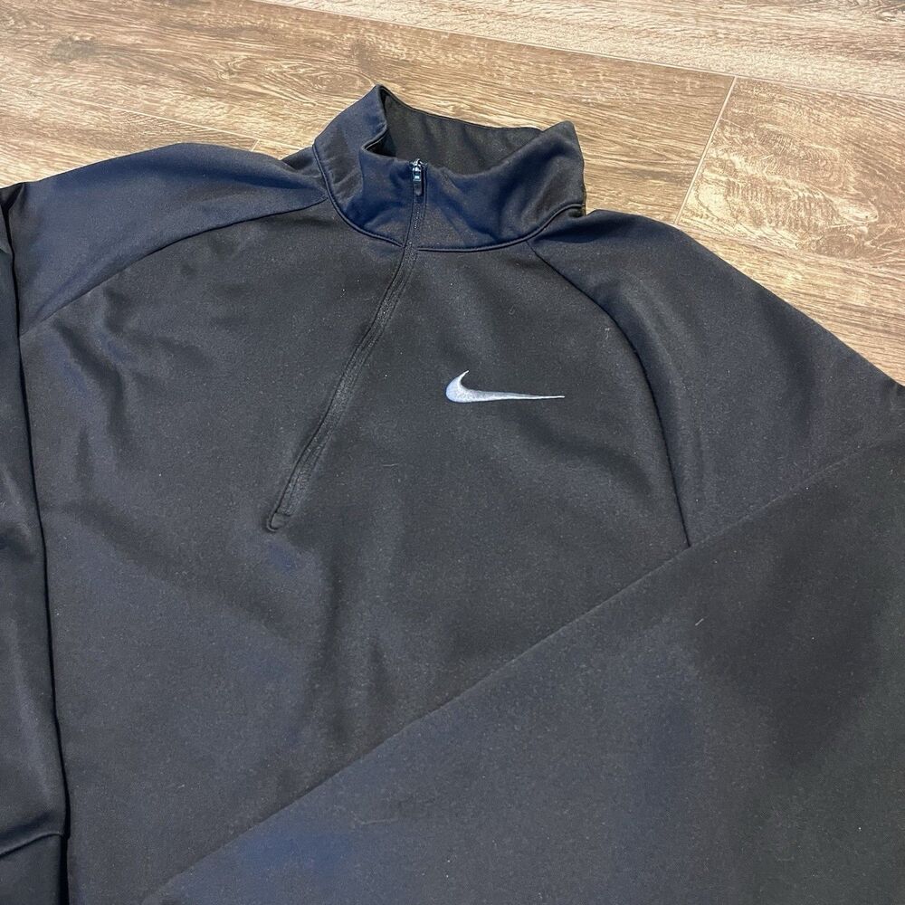 Nike Quarter Zip Sweatshirt Mens XL Black Embroidered Swoosh Mock Neck Pullover